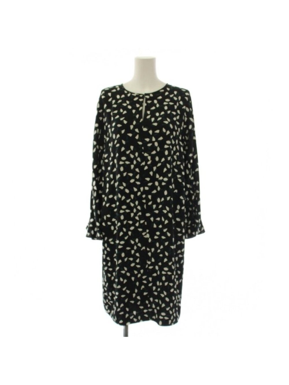 Max Mara Studio Dress Knee-Length Long Sleeve All Over Print Black Green 42